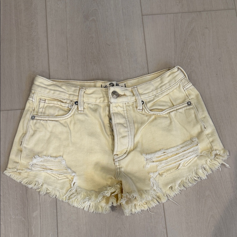 We the Free Loving Good Vibration Ivory Washed Denim Shorts 25